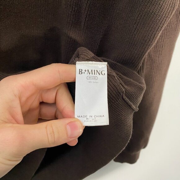 B Ming by BEAMS Heavy Long Sleeve Cotton Knit Henley Shirt Brown mens size XL - Picture 4 of 5